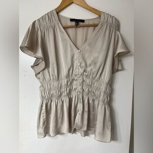 WHBM Champagne Women's Peplum Ruched Blouse